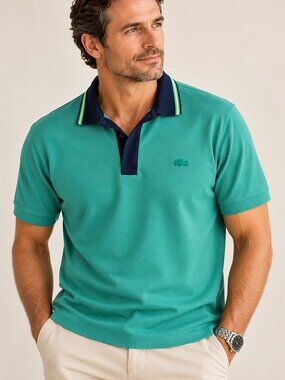 Lacoste Men’s XXL Teal Green Regular Fit Polo Shirt Navy Collar